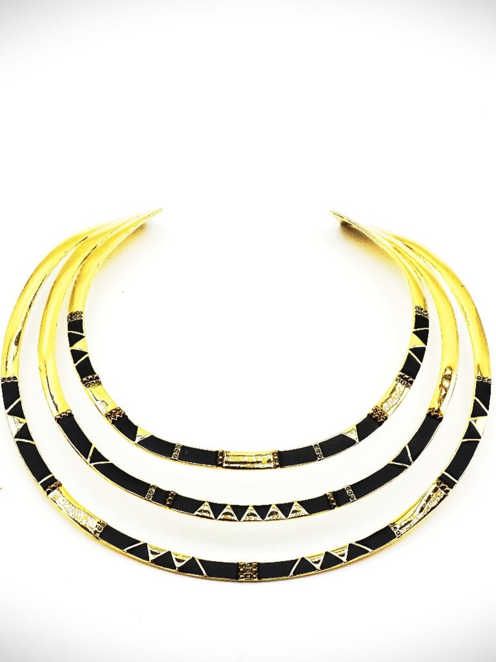 HOUSE of HARLOW Gold Plated & Black Enamel Geometric Pattern Collar Necklace
